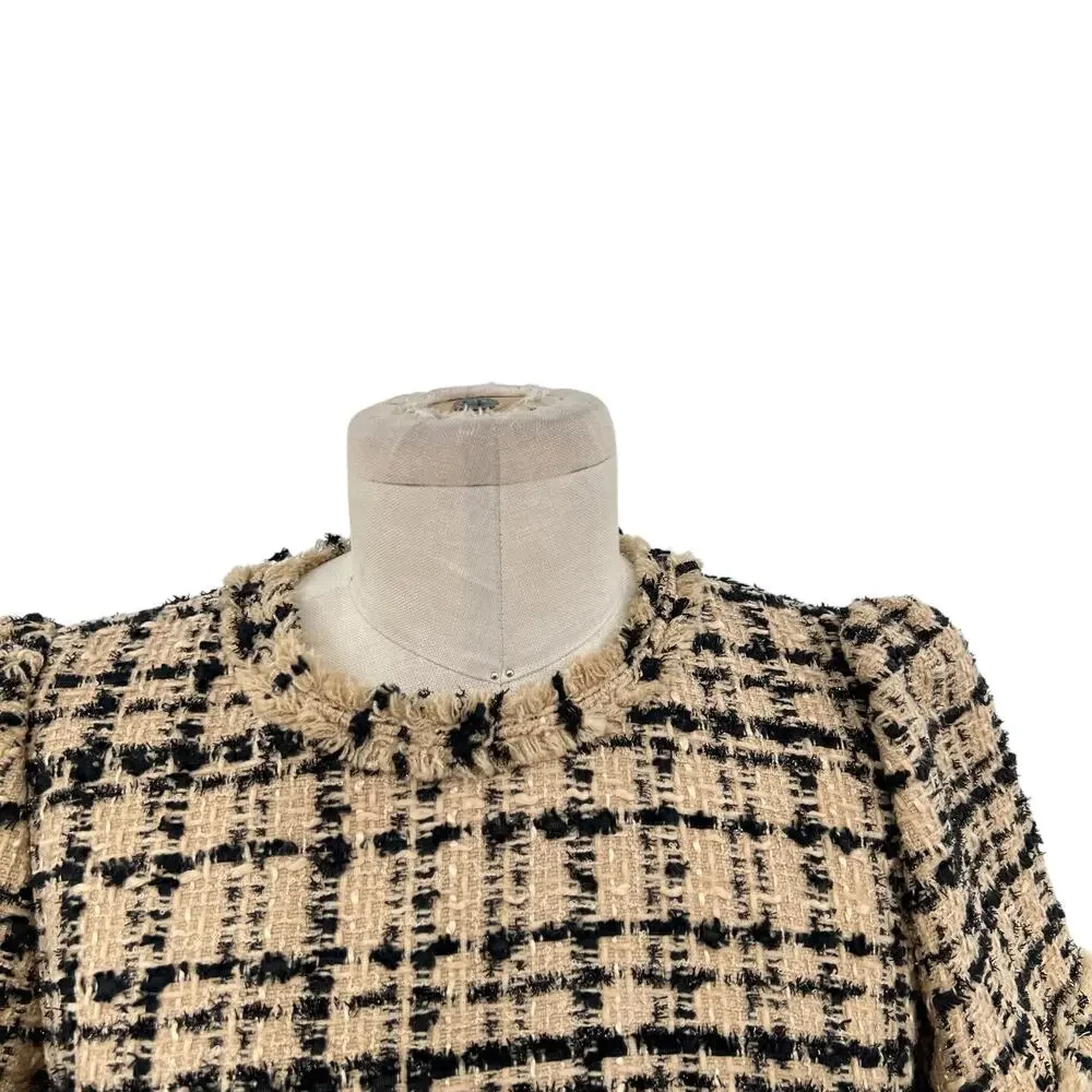 Kate Spade Two-Tone Tweed Dress Shift‎ Mini Check Plaid Tan Black Size US 2 - Picture 5 of 14